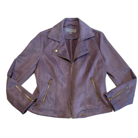 Marc New York Faux Suede Moto Jacket Ash Purple Andrew Marc Sz L - Picture 5 of 16